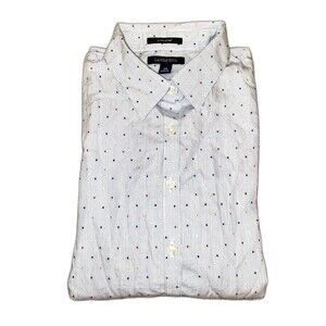 Lands' End No Iron Supima Cotton Shirt Blue Stripe Polka Dot sz 14